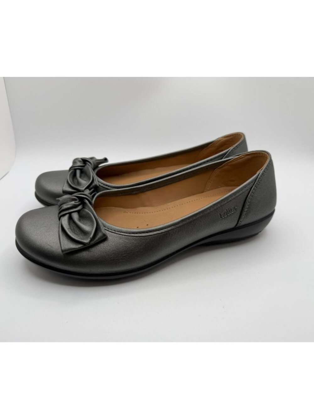 Hotter Jewel Comfort Concept Flats Women Size 7 Pewter Leather Bow Work Shoes